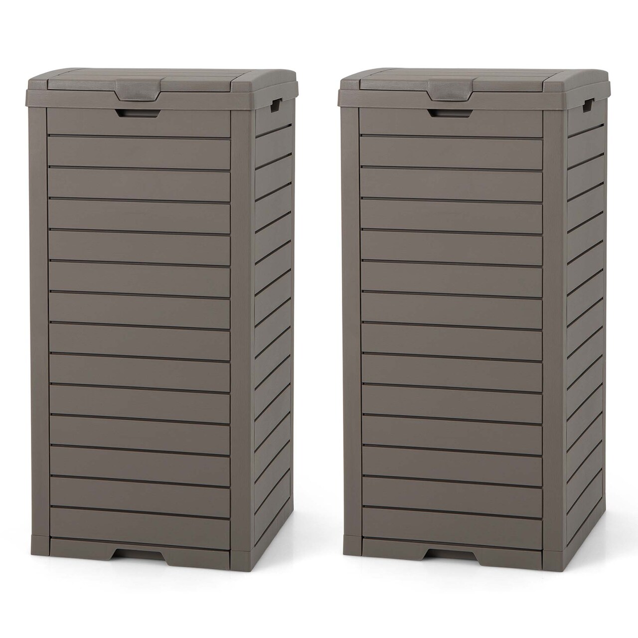 Costway 2 PCS 31 Gallon Outdoor Trash Can Waste Bin with Dual Lid & Pull-out Drawer Backyard Coffee/Black